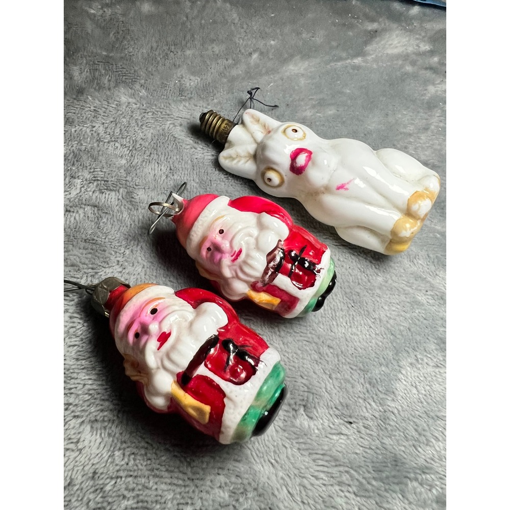 Vintage Christmas Ornaments Light Bulb Santa Claus and White‎ Bunny Set of 3